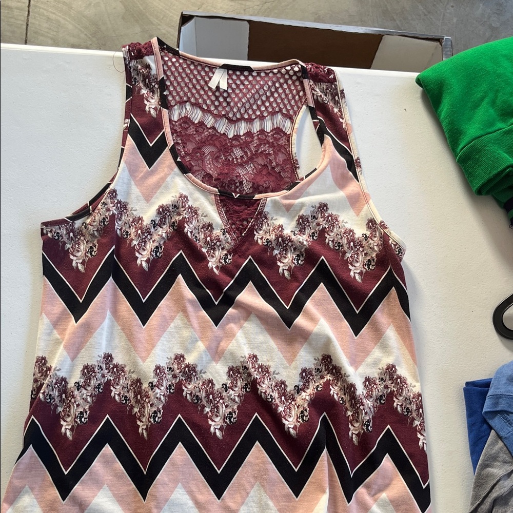 Vanity Burgundy and Cream Chevron Tank Top